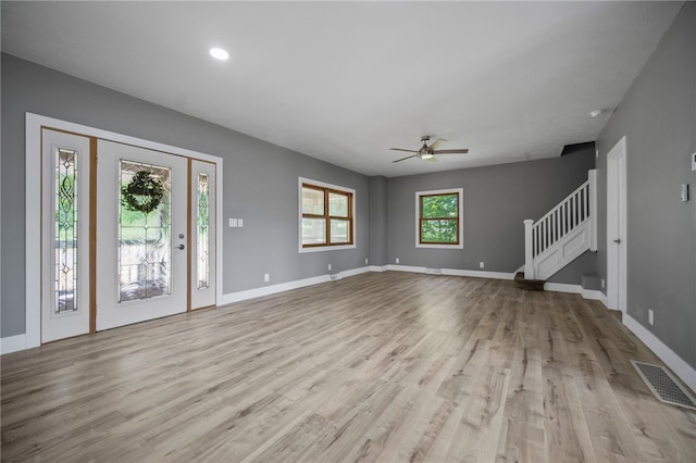 736 Shenango Stop Rd, Shenango Twp Law, PA 16101 - foyer with stairway, a ceiling fan, wood finished floors, and recessed lighting