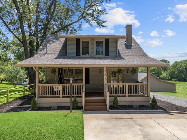 736 Shenango Stop Rd, Shenango Twp Law, PA 16101 - farmhouse-style home featuring a porch, a chimney, and a shingled roof