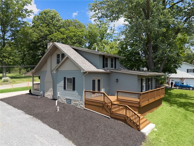 736 Shenango Stop Rd, Shenango Twp Law, PA 16101 - back of house with roof with shingles, a yard, a deck, and stairs