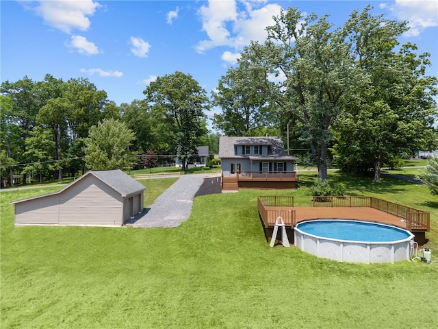 736 Shenango Stop Rd, Shenango Twp Law, PA 16101 - view of grassy yard with a deck, an outdoor pool, and view of scattered trees