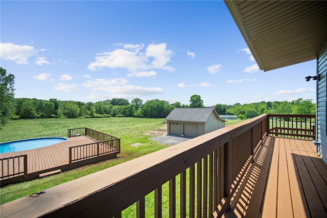 736 Shenango Stop Rd, Shenango Twp Law, PA 16101 - deck with a garage, an outdoor structure, and an outdoor pool
