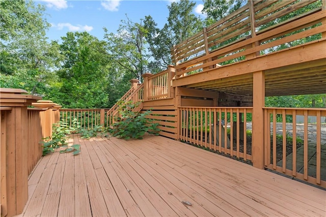 320 Penn Lear Ct, Monroeville, PA 15146 - wooden deck featuring stairway and view of scattered trees