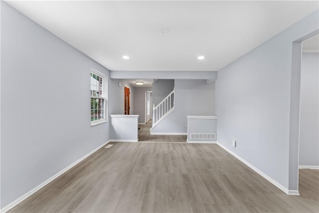 320 Penn Lear Ct, Monroeville, PA 15146 - spare room featuring stairway, light wood-type flooring, and recessed lighting
