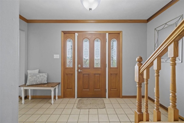 3004 Woodfield Dr, Hopewell Twp Bea, PA 15001 - entrance foyer featuring ornamental molding, light tile patterned floors, and stairway