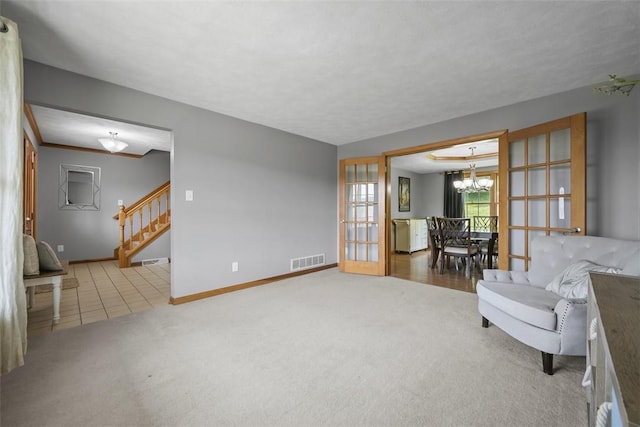 3004 Woodfield Dr, Hopewell Twp Bea, PA 15001 - unfurnished room with carpet flooring, a chandelier, and stairs