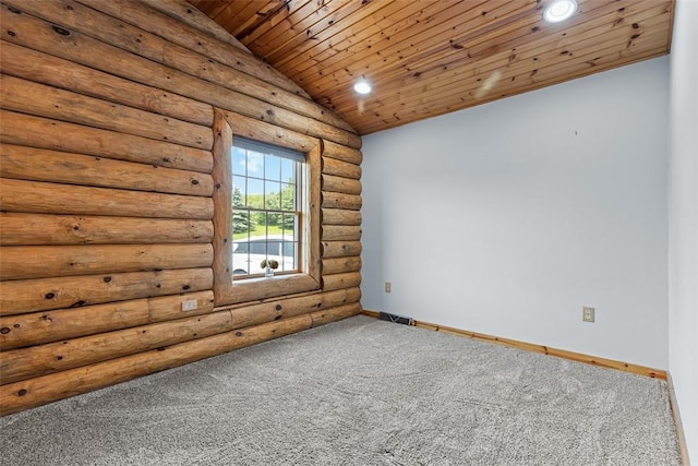 1155 Sarver Rd, South Buffalo Twp, PA 16055 - spare room with wooden ceiling, carpet floors, vaulted ceiling, recessed lighting, and rustic walls