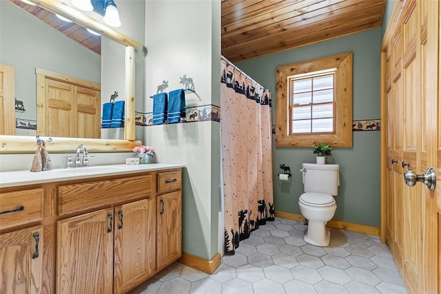 1155 Sarver Rd, South Buffalo Twp, PA 16055 - full bathroom featuring wood ceiling, vanity, tile patterned flooring, and curtained shower