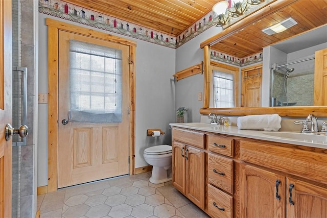 1155 Sarver Rd, South Buffalo Twp, PA 16055 - full bath featuring wooden ceiling, healthy amount of natural light, tile patterned floors, double vanity, and a shower with door