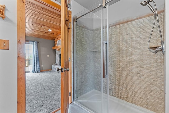 1155 Sarver Rd, South Buffalo Twp, PA 16055 - bathroom with a shower stall and wood ceiling