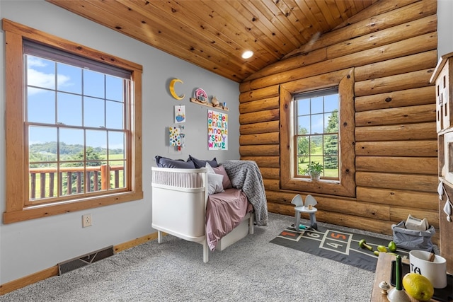 1155 Sarver Rd, South Buffalo Twp, PA 16055 - carpeted bedroom featuring wooden ceiling, lofted ceiling, and recessed lighting