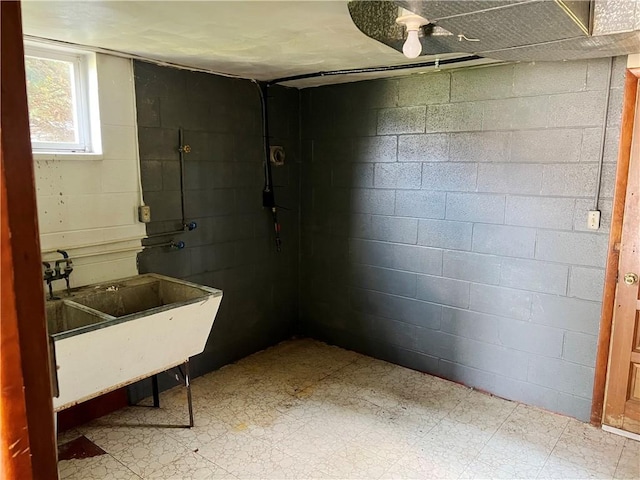 131 Monica Dr, Hempfield Twp Wml, PA 15601 - below grade area with tile patterned floors and concrete block wall