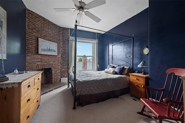 813 S Braddock Ave Unit 5, Regent Square, PA 15221 - carpeted bedroom with a brick fireplace and a ceiling fan