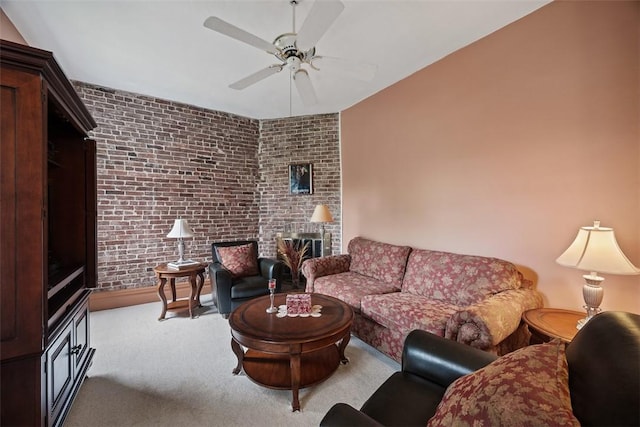 813 S Braddock Ave Unit 5, Regent Square, PA 15221 - carpeted living area featuring ceiling fan and brick wall
