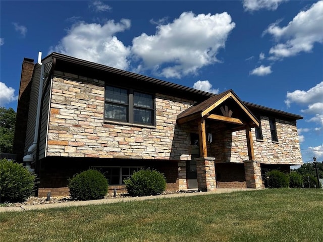 516 Chestnut Ridge Rd, Amwell, PA 15301 - view of front of property with a chimney, stone siding, and a front yard