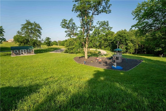 140 Jocelynn Ln, Smithfield, PA 15478 - view of green lawn with an outbuilding and a playground