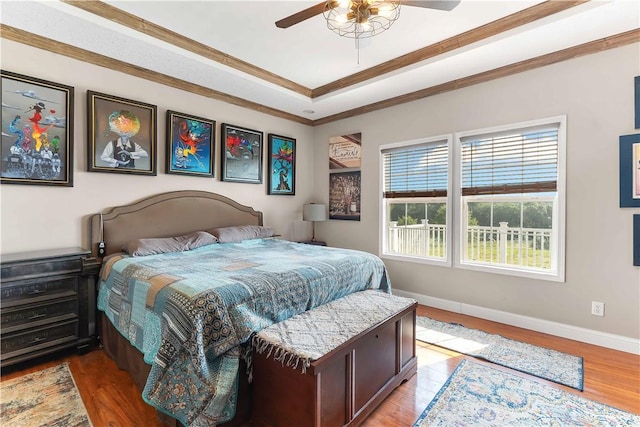 140 Jocelynn Ln, Smithfield, PA 15478 - bedroom featuring a raised ceiling, ornamental molding, wood finished floors, and ceiling fan