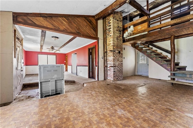 4731 National Pike, Wharton Twp, PA 15459 - unfurnished living room with stairs and a ceiling fan