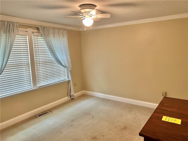 71 Armstrong Dr, Canton Twp, PA 15301 - carpeted spare room with ceiling fan, ornamental molding, and a textured ceiling