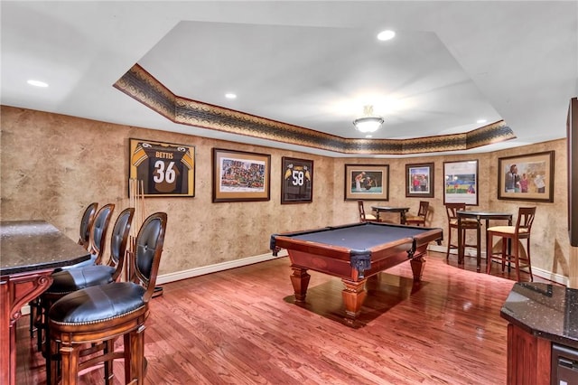 7023 Fair Oaks Dr, Export, PA 15632 - playroom with a raised ceiling, billiards table, wood finished floors, and recessed lighting