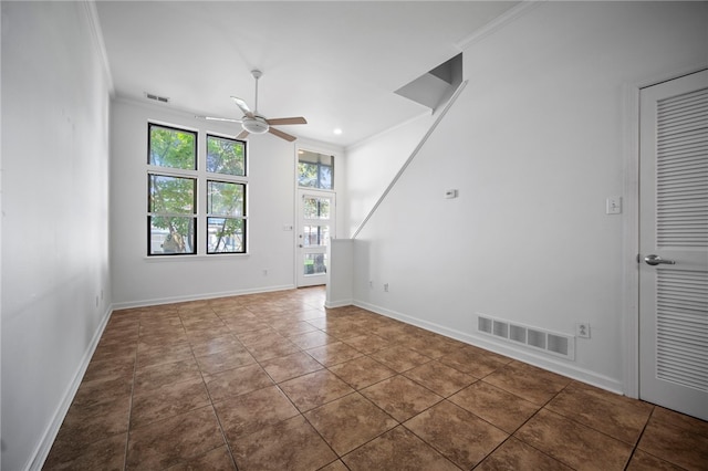 47 S 16th St, South Side, PA 15203 - tiled spare room with a ceiling fan and crown molding