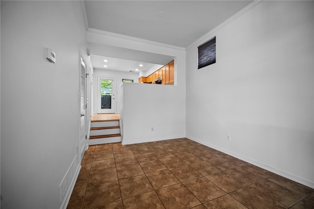 47 S 16th St, South Side, PA 15203 - unfurnished room featuring ornamental molding, stairs, and recessed lighting