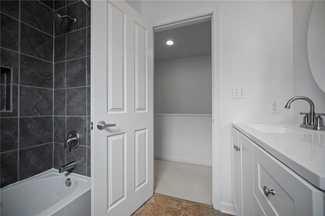 47 S 16th St, South Side, PA 15203 - full bathroom with vanity, bathing tub / shower combination, recessed lighting, and tile patterned flooring