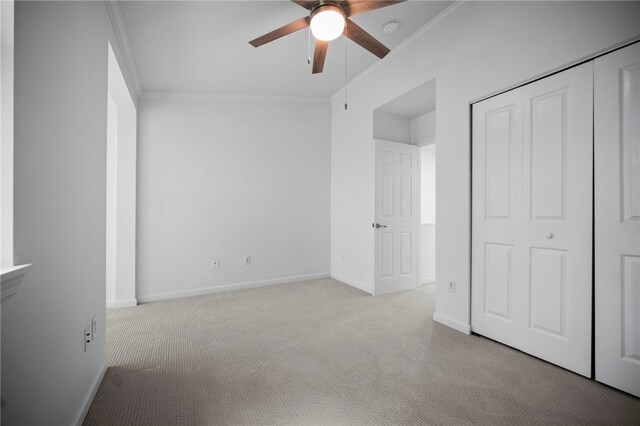 47 S 16th St, South Side, PA 15203 - unfurnished bedroom featuring ornamental molding, carpet floors, ceiling fan, and a closet
