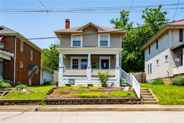 766 6th St, Beaver, PA 15009 - american foursquare style home featuring a porch and a chimney