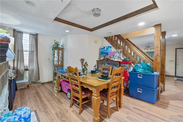 324 Linden Ave, Sharpsburg, PA 15215 - dining room featuring wood finished floors, stairs, recessed lighting, and ceiling fan