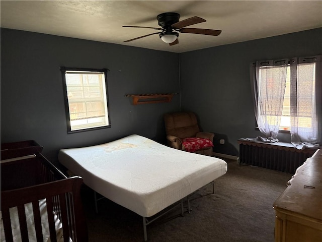 99 Mckean Ave, Donora, PA 15033 - carpeted bedroom featuring radiator, multiple windows, and ceiling fan