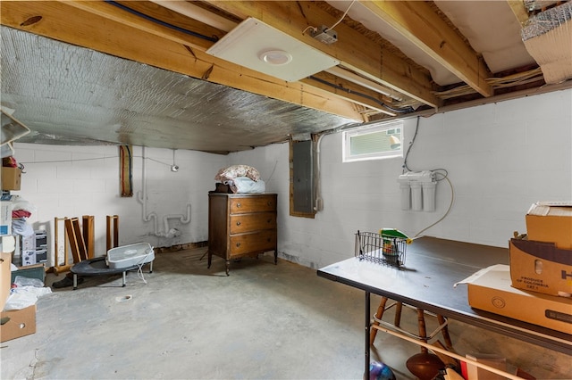 840 Sunol Rd, Deer Creek, PA 16314 - below grade area featuring electric panel and concrete block wall