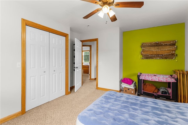 840 Sunol Rd, Deer Creek, PA 16314 - bedroom with carpet, a closet, and a ceiling fan
