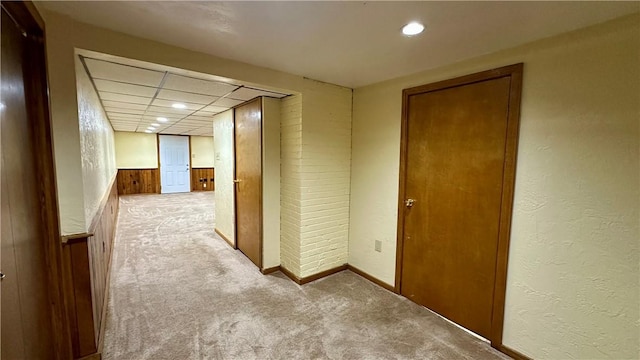2231 Dellenbaugh Rd, Frazer, PA 15084 - hall featuring carpet flooring, recessed lighting, wood walls, and wainscoting