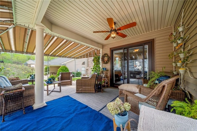 74 Quail Run, Unity Twp, PA 15601 - view of patio with an outdoor living space and ceiling fan