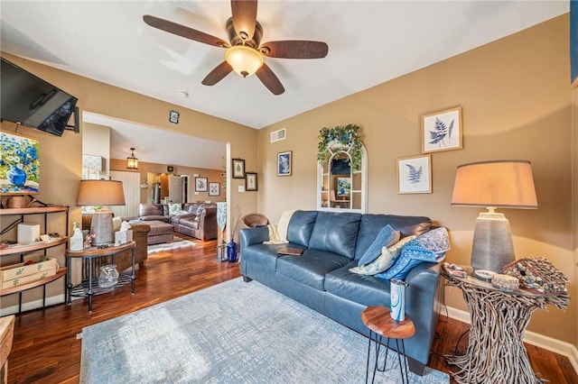 74 Quail Run, Unity Twp, PA 15601 - living area featuring wood finished floors and ceiling fan