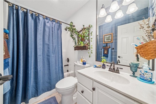 74 Quail Run, Unity Twp, PA 15601 - bathroom featuring vanity, shower / bath combo, and tile patterned floors