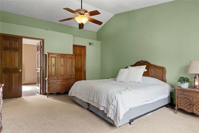 403 Lundy Ct, Cranberry Twp, PA 16066 - bedroom featuring light colored carpet, lofted ceiling, and ceiling fan