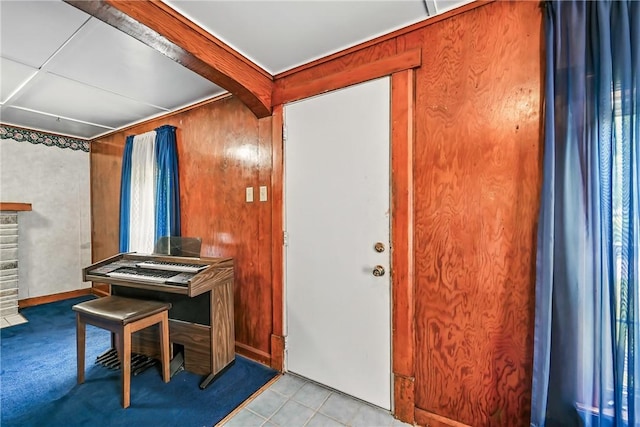 816 Wheatland Rd, Shenango Twp Mer, PA 16159 - entrance foyer with a fireplace and wooden walls