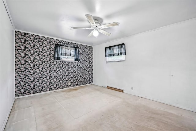 816 Wheatland Rd, Shenango Twp Mer, PA 16159 - unfurnished room with crown molding, wallpapered walls, and ceiling fan