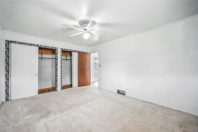 816 Wheatland Rd, Shenango Twp Mer, PA 16159 - unfurnished bedroom with ceiling fan and two closets