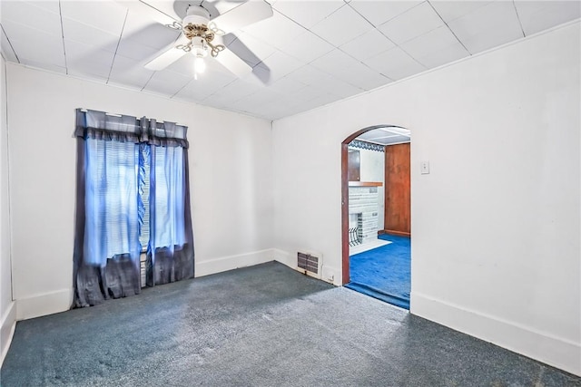 816 Wheatland Rd, Shenango Twp Mer, PA 16159 - unfurnished room featuring arched walkways, a ceiling fan, and carpet floors