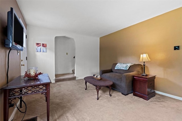 190 Wexford Bayne, Pine Twp Nal, PA 15090 - living room featuring arched walkways, carpet flooring, and stairs