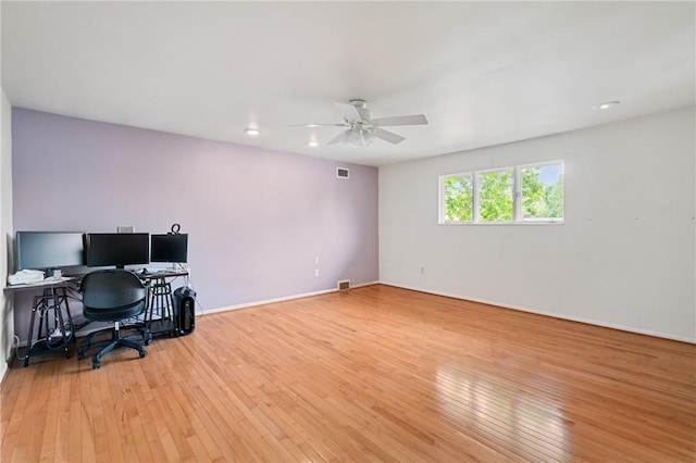 133 Hartwood Dr, Point Breeze, PA 15208 - office area featuring a ceiling fan, light wood-style floors, and recessed lighting