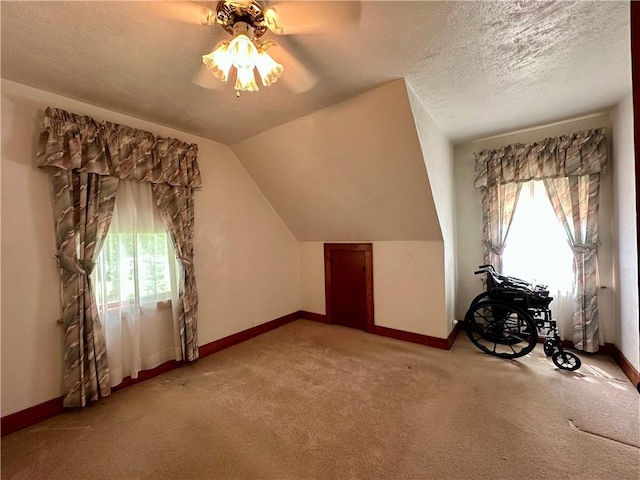 11637 State Route 85, Rayburn Twp, PA 16201 - additional living space featuring plenty of natural light, light colored carpet, ceiling fan, lofted ceiling, and a textured ceiling