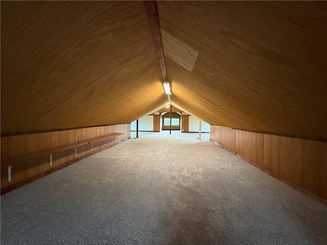 4352 Ellwood Rd, Wayne Twp Law, PA 16101 - additional living space with wooden walls, carpet flooring, vaulted ceiling, and wooden ceiling