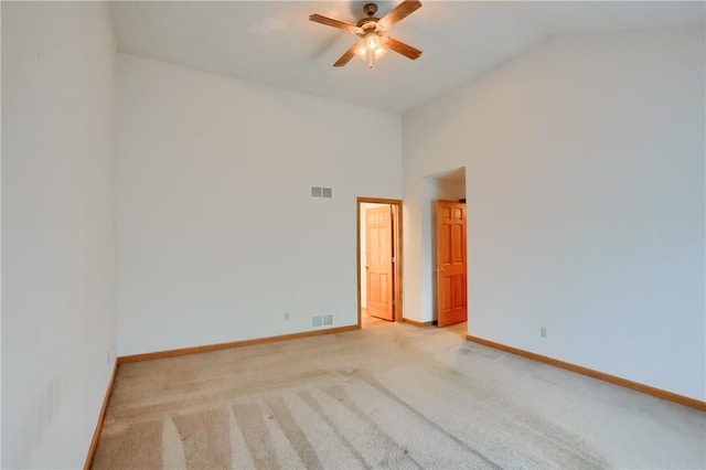 135 Jarod Dr, Moon/Crescent Twp, PA 15108 - unfurnished room featuring ceiling fan, light carpet, and high vaulted ceiling
