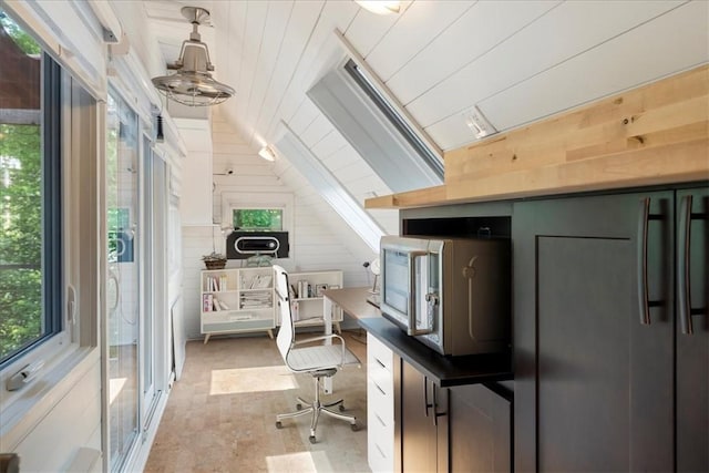 548 Penn St, Verona, PA 15147 - office with plenty of natural light, wooden walls, wood ceiling, and vaulted ceiling