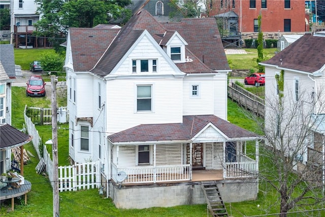 330 Jefferson Ave, City Of Washington, PA 15301 - rear view of property with covered porch, a fenced backyard, and roof with shingles