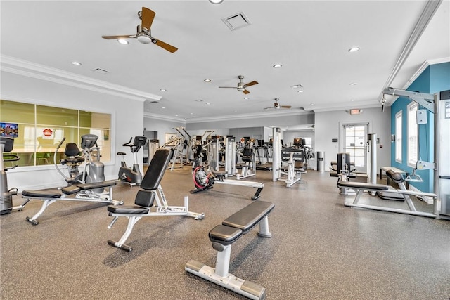 620 Amarth Ln, Cranberry Twp, PA 16066 - exercise room with ceiling fan, ornamental molding, and recessed lighting