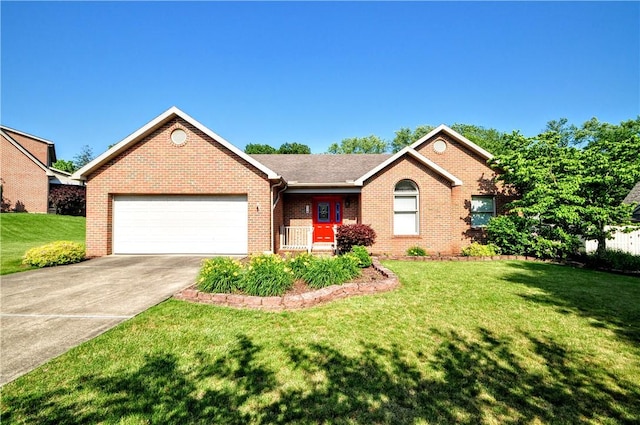23 Naples Dr, North Union Twp, PA 15401 - single story home with brick siding, an attached garage, concrete driveway, and a front yard